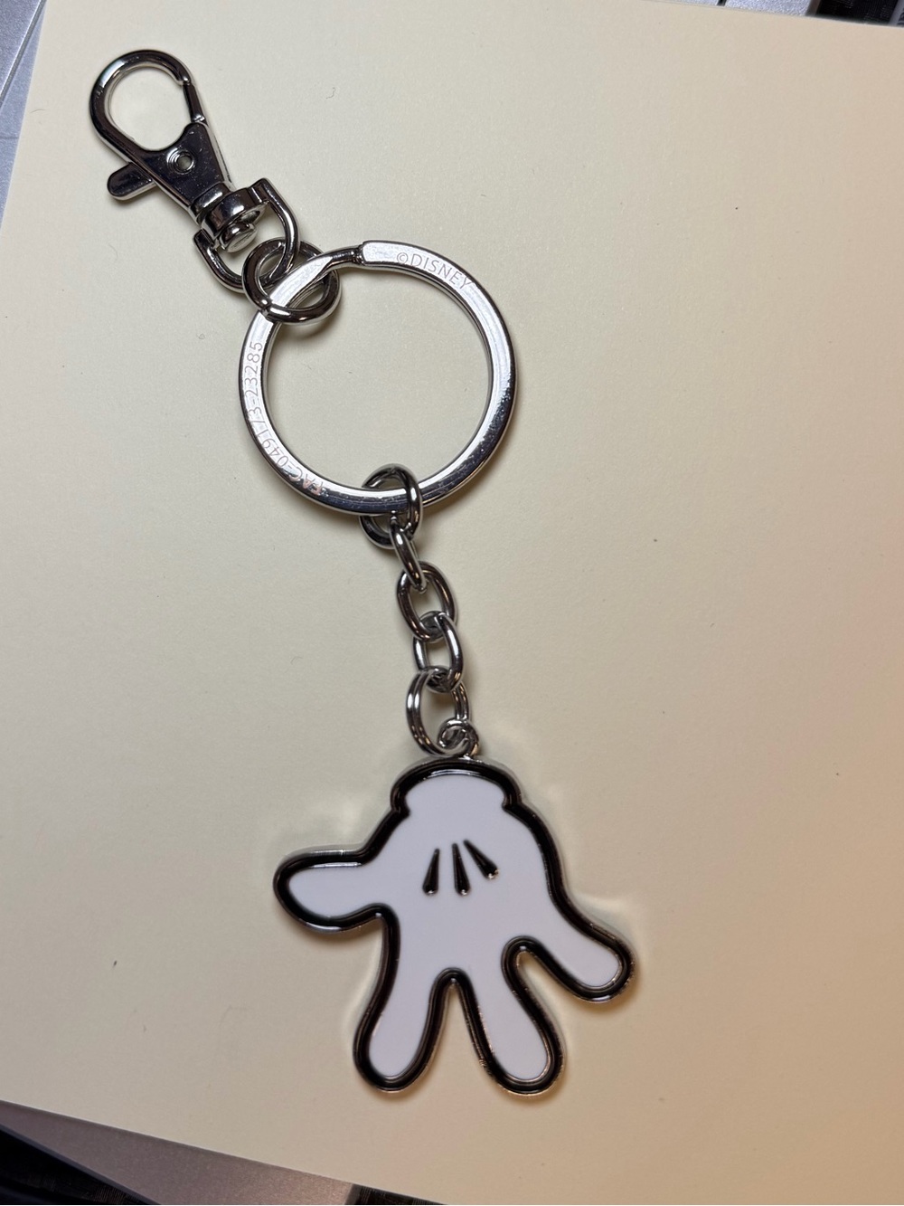 Disney Mickey White Hand Charm Keychain with Metal Ring and Lobster Clasp
